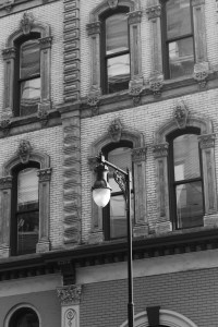 black and white building